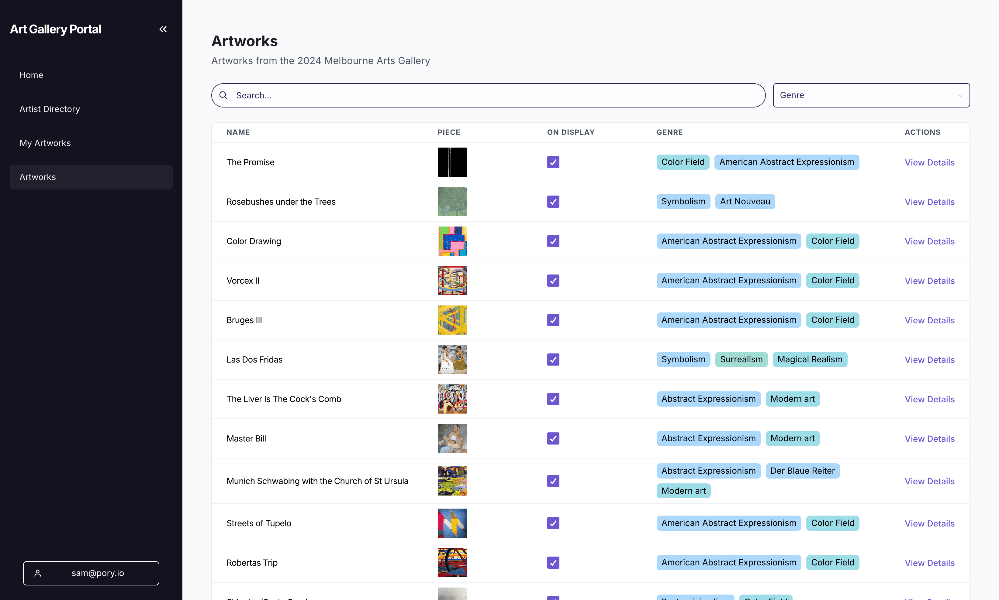 Art gallery portal built with Pory